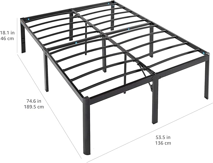 Amazon Basics Heavy Duty Non-Slip Sturdy Bed Frame with Steel Slats, No Box Spring Needed, Noise Free, Easy Assembly, 18" H, Full, Black