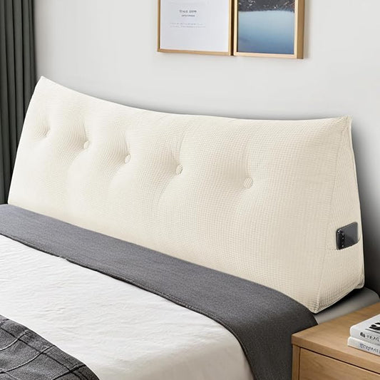 Huatean Home Soft Headboard Pillow Queen Size, Wall Backrest Wedge Pillow Headboard Queen, Reading Backboard Pillows, Large Dorm Daybed Bolster Pillows for Back Support with Removable Cover, Beige