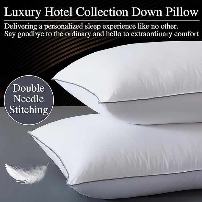 WhatsBedding Goose Down Pillows King Size Set of 2, Luxury Hotel Bed Pillows for Deep Sleep, Fluffy Soft Feather Down Pillow for Back, Stomach or Side Sleepers, 20" x 36"