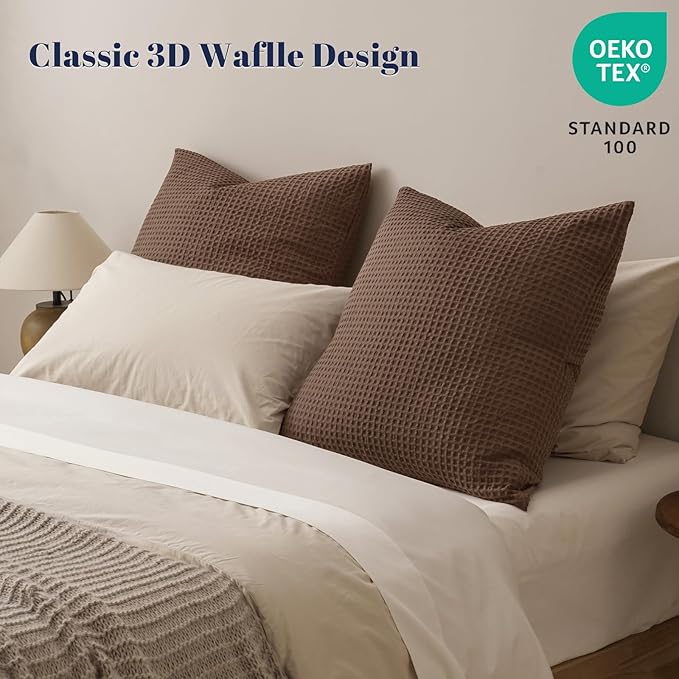 PHF Ultra Soft Waffle Weave Euro Shams Pillow Covers, No Filling, 2 Pack 26" x 26" Bed Cushion Covers, Breathable & Skin-Friendly Bed Pillow Shams for Stylish Home Decor, Mocha