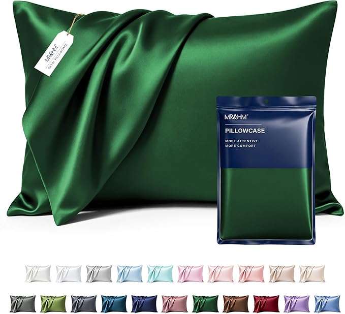 MR&HM Satin Pillowcase for Hair and Skin, Silk Satin Pillowcase 2 Pack, Standard Size Pillow Cases Set of 2, Silky Pillow Cover with Envelope Closure (20x26, Dark Green)