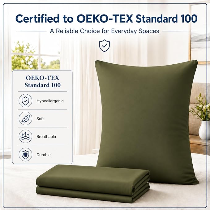 ZPECC Pillow Cases King Size Set of 12, 20x36 Envelope Closure Pillowcases, Soft Plain Brushed Microfiber Covers Hypoallergenic Breathable, Olive Green