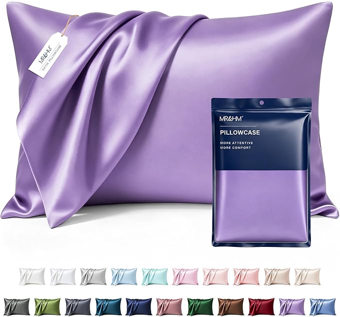 MR&HM Satin Pillowcase for Hair and Skin, Silk Satin Pillowcase 2 Pack, Queen Size Pillow Cases Set of 2, Silky Pillow Cover with Envelope Closure (20x30, Lavender)