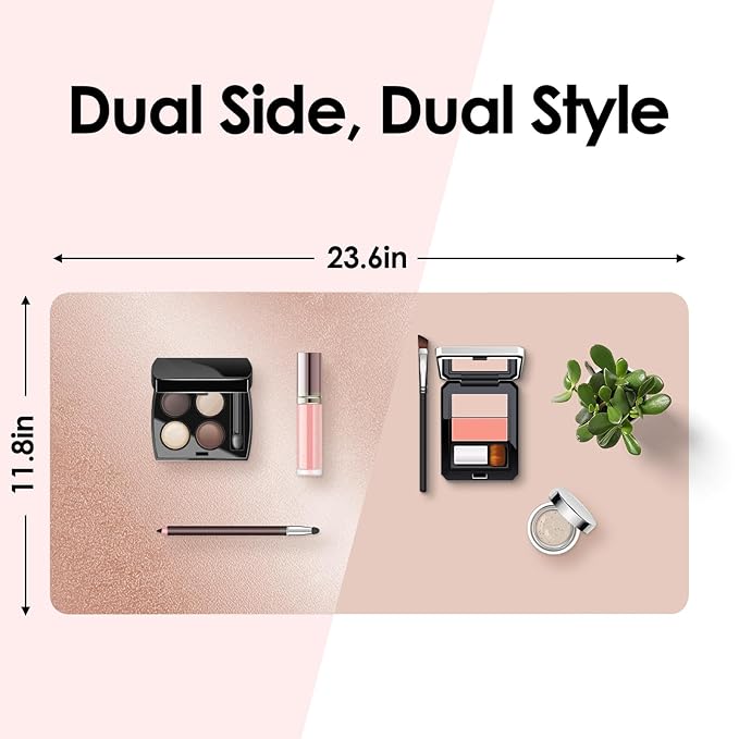 Makeup Mat for Vanity to Protect Desk Top 23.6 x 11.8in, Dual-Sided Makeup Mat, Easy to Clean Desk Pad - Waterproof and Oilproof Vanity Accessories (Rose Gold and Pink)