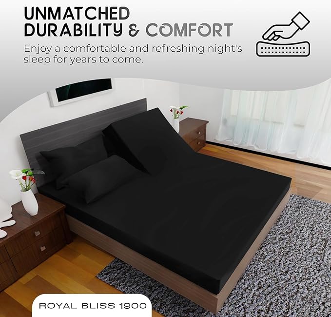 Top Split King Sheets Sets for Adjustable Bed, 4 Pcs Deep Pockets Double Brushed Microfiber Sheets, 34 Inch Split Top Fitted Sheet, 1 King Flat Sheet and 2 Pillowcases (Black)