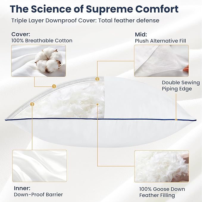 Down Pillow Inserts 20x20, 100% Goose Down Feather Throw Pillows Inserts - Ultra Plush, Decorative Pillow Insert with Soft Cotton Cover for Couch Sofa Bed Living Room White (Pack of 1)