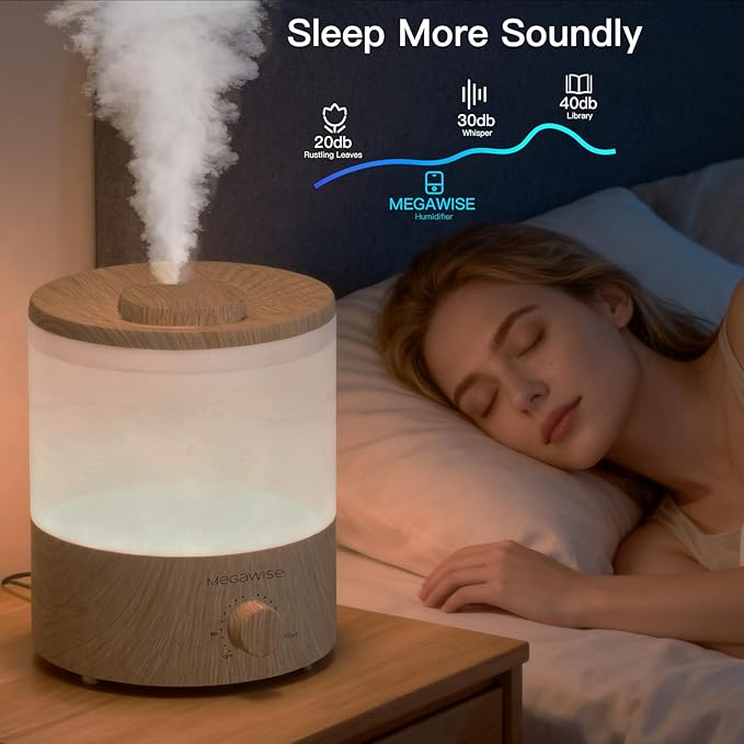MEGAWISE 2 Pack1.8L Cool Mist Humidifier 2-Pack with 7 Color LED Lights, Adjustable Mist, Quiet Ultrasonic Humidifiers for Bedroom & Home