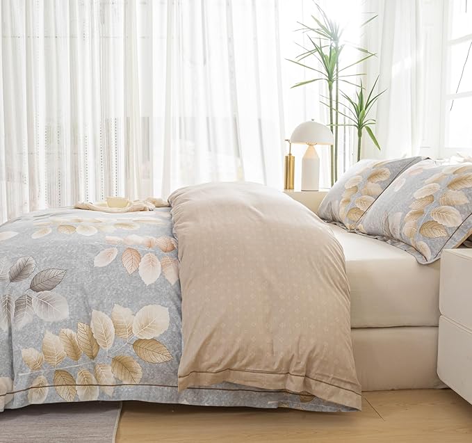 OAITE Duvet Cover Set King Size Floral Pattern 500 Thread Count Ultra Soft 100% Cotton Duvet Cover Sets 3-PC, Breathable Duvet Cover with Zipper Closure & Corner Ties