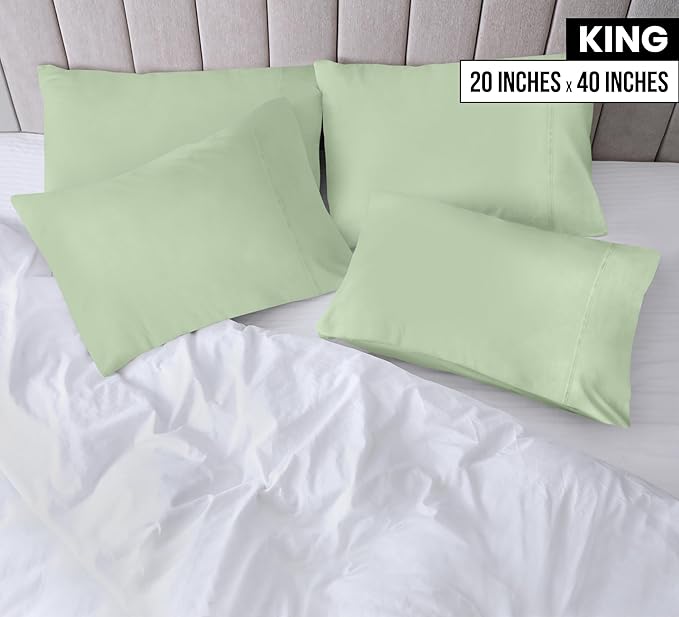 Utopia Bedding King Pillow Cases - 4 Pack - Envelope Closure - Soft Brushed Microfiber Fabric - Shrinkage and Fade Resistant Pillow Covers King Size 20 X 40 Inches (King, Sage)