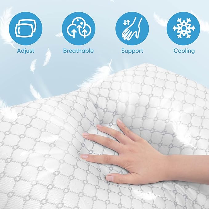 OAISZ Shredded Memory Foam Pillow, Queen Size Cooling Adjustable Firm Bed Pillow for Sleeping, Washable Removable Cover, Ideal for Side, Back & Stomach Sleepers
