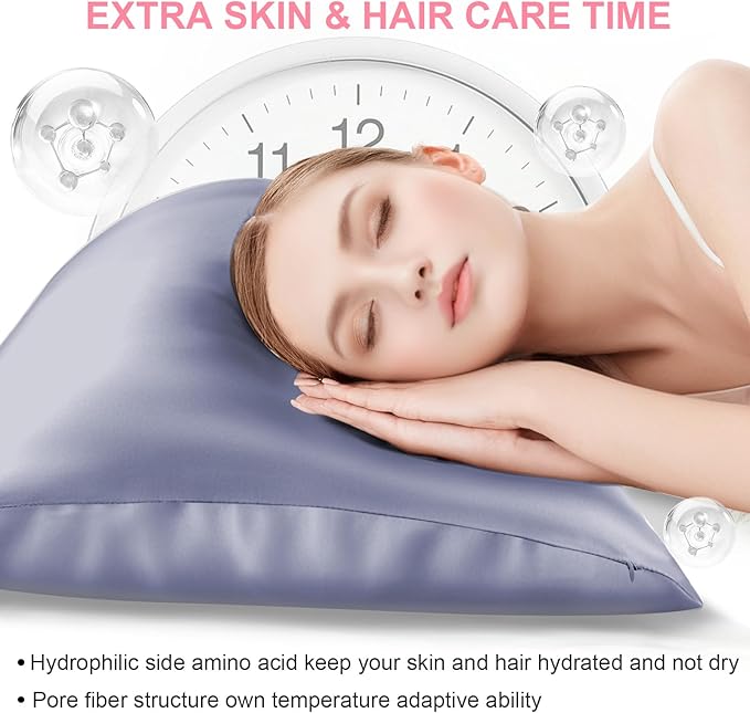 Silk Pillow Cases 2 Pack King Size with Hidden Zipper, Mulberry Silk Pillowcase for Hair and Skin, Smooth and Soft Breathable Cooling Silk Satin Pillowcase Set of 2, Gifts for Women，Grayish Blue