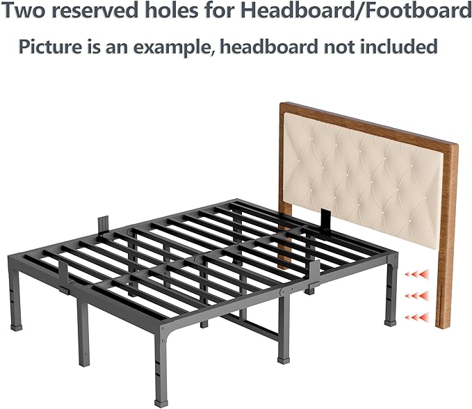 FUIOBYVV Full Size Bed Frame 18 inch Heavy Duty Metal Platform Bed Frame Full Support Up to 3500 lbs,No Box Spring Needed/No Shaking/Steel Slat Support/Noise Free/Easy Assembly
