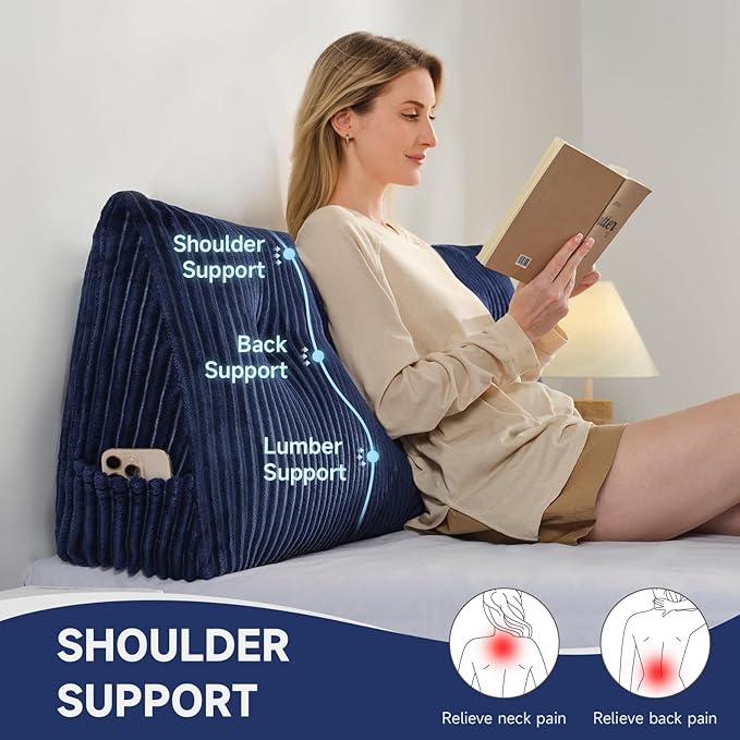 Z-hom Large Headboard Pillow King, NO ROLL Pillow, Wedge Pillow Headboard for Sitting Up in Bed, Backrest Support Triangular Cushion for Reading, Gap Pillow w/Removable Washable Cover,Blue