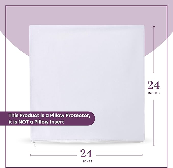 CIRCLESHOME Throw Pillow Protectors - 100% Cotton Breathable Pillowcases - 24 X 24 Square Pillowcases - Protects Pillows from Dirt, Dust and Debris (Square Pillow - 2 Pack- 24x24)
