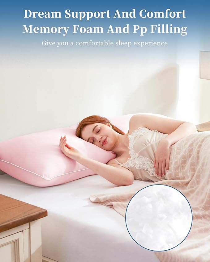 YZ HOME Memory Foam Body Pillow Insert - Full Body Pillow for Adults - Soft Large Long Bed Pillow for Side Sleeper (Pink, 20 Inchx54 Inch)