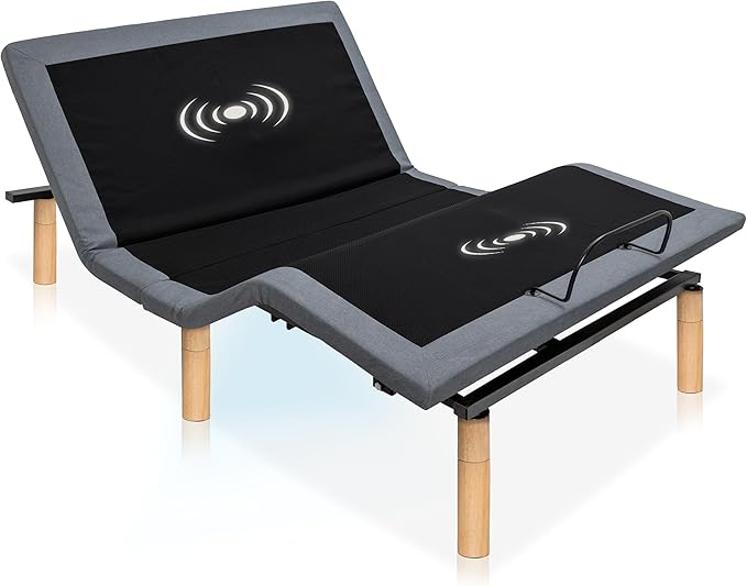 Hedva Adjustable Bed Frame with Massage Motors, 4 USB Ports, LED Light, 5-Minute Assembly, Multiple Preset Positions for Ultimate Comfort, Wireless Remote Control Adjustable Bed (Natural, Full)