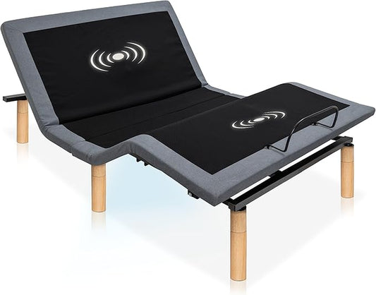 Hedva Adjustable Bed Frame with Massage Motors, 4 USB Ports, LED Light, 5-Minute Assembly, Multiple Preset Positions for Ultimate Comfort, Wireless Remote Control Adjustable Bed (Natural, Full)