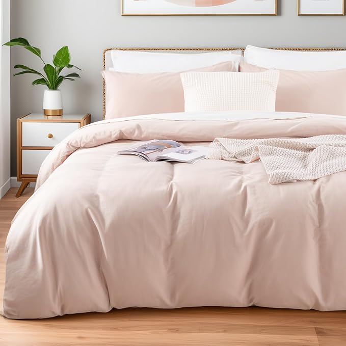 NEXHOME PRO Duvet Cover Set Kids Twin Size, Organic Natural 100% Washed Cotton Linen Look Textured Duvet Cover CCS22002-HUS