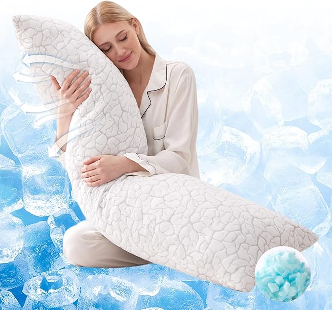 Cooling Body Pillow for Adults, Shredded Memory Foam Full Body Pillow with Adjustable Loft & Removable Washable Cover, Long Bed Pillow for Side Sleepers, Back Pain Relief (20x54 Inches)