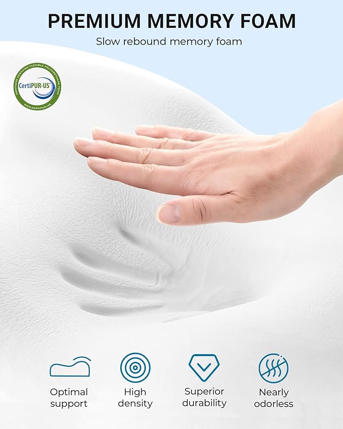 Elviros Memory Foam Pillows for Neck Pain Relief, Adjustable Height Cooling Bed Pillow for Sleeping, Ergonomic Orthopedic Cervical Neck Pillow for Side and Back Sleepers, Queen Size, 23.6"×14"×5.3"