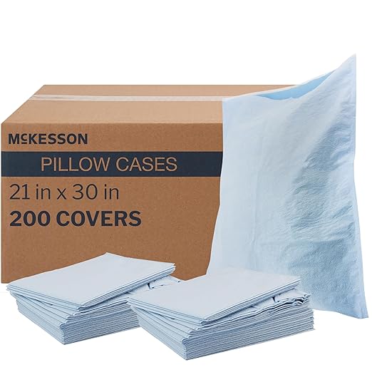 McKesson Disposable Pillow Case Covers [200 Count] Bulk Pillowcase, Single-Use for Medical Hospital Travel, Standard Size, Blue, 21 in x 30 in