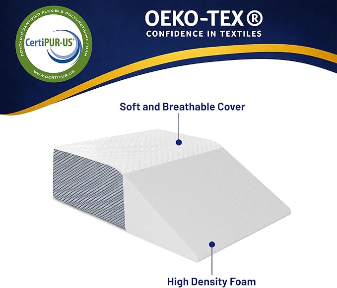 Greaton, Leg Wedge Elevation Pillow for Blood Circulation | Relieved & Recovers Foot and Ankle Injuries | Pillows for Swelling | Multi-Purpose | Chic Jacquard Cover, 8”x16”x23”, White