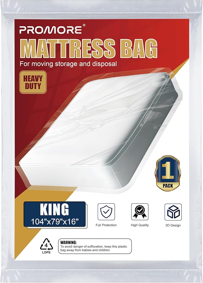 King/Cal King Size Mattress Bag for Moving and Storage, 3Mil Thick Heavy Duty, Waterproof Plastic Mattress Protector Covers