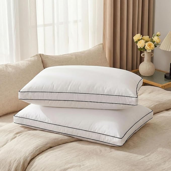 Feather Down Pillows King Size Set of 2 with Gusset, Luxury Hotel Collection Bed Pillow 2 Pack, Down Surrounded Pillows for Sleeping, Soft Fluffy for Side, Back Sleepers 18x34x2 in.