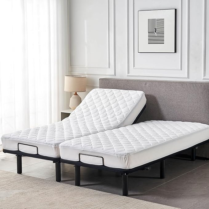 Waterproof Quilted Split California King Mattress Protector Pad for Adjustable Bed 2 Cali Twin XL 36x84 Soft Noiseless Fitted Mattress Cover Padded Topper with Enhanced Elastic Pocket White