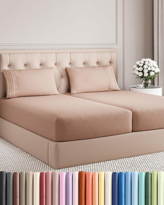 Split King Size 5 Piece Sheet Set - Comfy Breathable & Cooling Sheets - Hotel Luxury Bed Sheets for Women & Men - Deep Pockets, Easy-Fit, Soft and Wrinkle Free Sheets - Mauve Oeko-Tex Bed Sheet Set