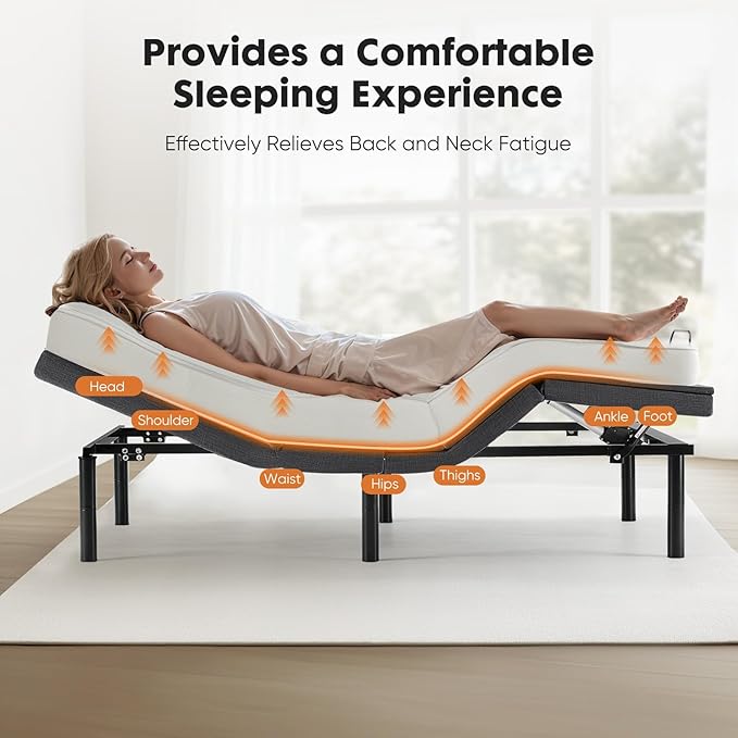Sweetcrispy Full Adjustable Bed Frame, Ergonomic Electric Base with Wireless Remote and 2 USB Ports, Head and Foot Incline, Zero Gravity, Anti-Snore, Easy Assembly