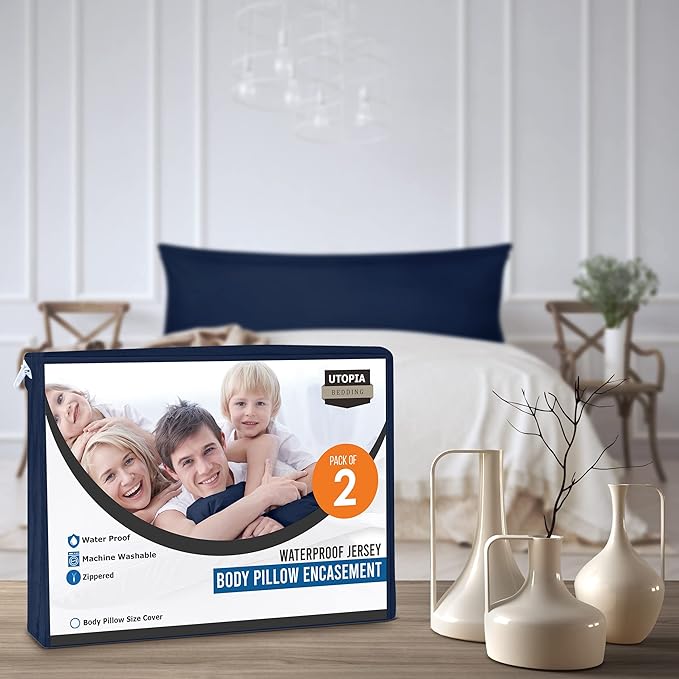 Utopia Bedding Premium 100% Waterproof Pillow Protectors with Zipper Body Size (Set of 2), Bed Bug and Dust Mite Proof Zippered Pillow Covers, Pillow Encasement Cases, Navy