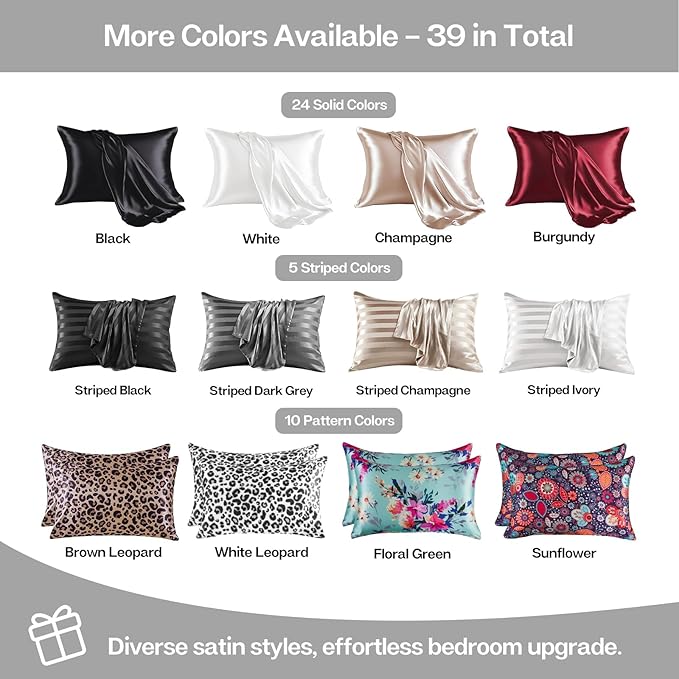 MR&HM Satin Pillowcase for Hair and Skin, Silk Satin Pillowcase 2 Pack, Standard Size Pillow Cases Set of 2, Silky Pillow Cover with Envelope Closure (20x26, Silver Grey)