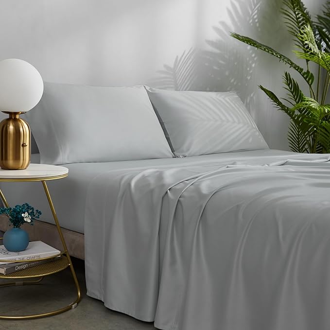 NATUREFIELD Top Split King Sheets Set (4pc), 100% Rayon from Bamboo, Cooling Sheets for Adjustable Bed, Flex Head King Fitted Sheet, Deep Pocket Hotel Luxury Bedding