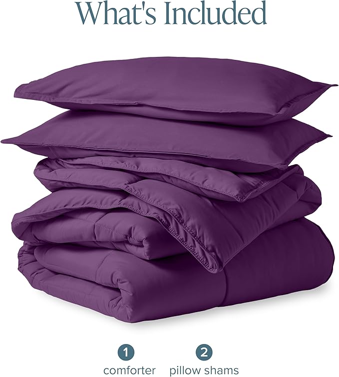 Bare Home Comforter Set - Queen Size - Ultra-Soft - Goose Down Alternative - Premium 1800 Series - All Season Warmth (Queen, Plum)
