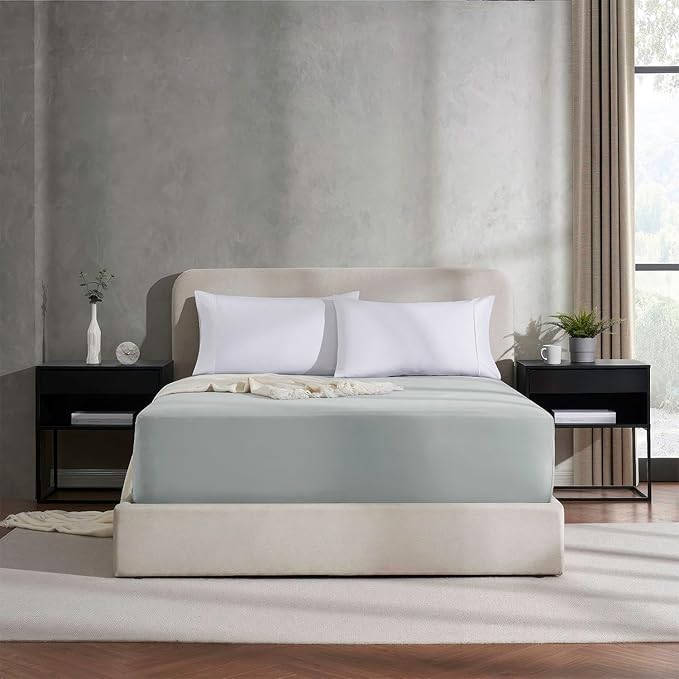 Nestl Light Grey Extra Deep Pocket Twin XL Fitted Sheet, Luxury XL Twin Fitted Sheet Only Easily Fits 18 to 24 Inch Mattress, Super Soft, Wrinkle-Free, and Breathable Bed Sheets with Corner Straps