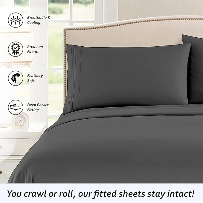 Rajlinen RV Camper King RV Camper Sheet Set (72x80) – 100% Egyptian Cotton, Soft & Cooling, 16” Deep Pocket Fitted Sheet, Luxury Hotel Quality Bedding for RVs, Campers & Motorhomes (Dark Grey Solid)