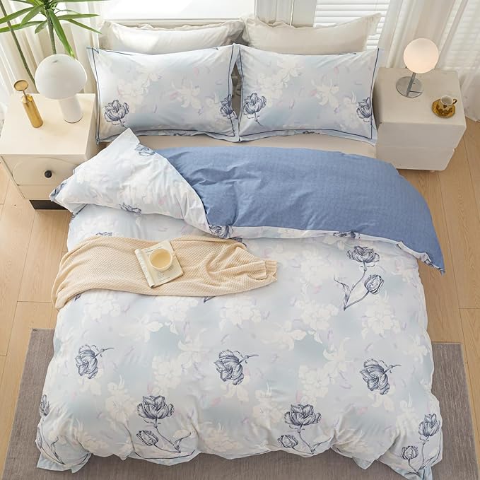 OAITE Duvet Cover Set King Size Floral Pattern 500 Thread Count Ultra Soft 100% Cotton Duvet Cover Sets 3-PC, Breathable Duvet Cover with Zipper Closure & Corner Ties