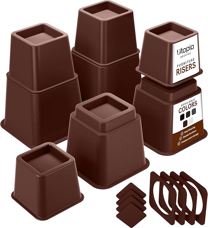 Utopia Bedding Bed Riser, 3 & 5 Inches Adjustable Furniture Risers for 8 Inch Combined Furniture Lift, Under Bed Storage & Dorm Room Essential, Supports Up to 1,300 lbs (4 Set, Reddish Brown)