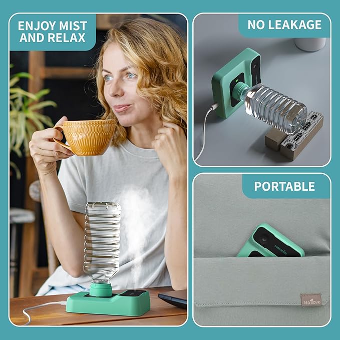 Portable Humidifiers for Travel, Small Mini Humidifier with Auto Shut-Off, Nightlight and Storage Bag for Hotel, Bedroom or Office, Plant Humidifier Indoor, MintGreen