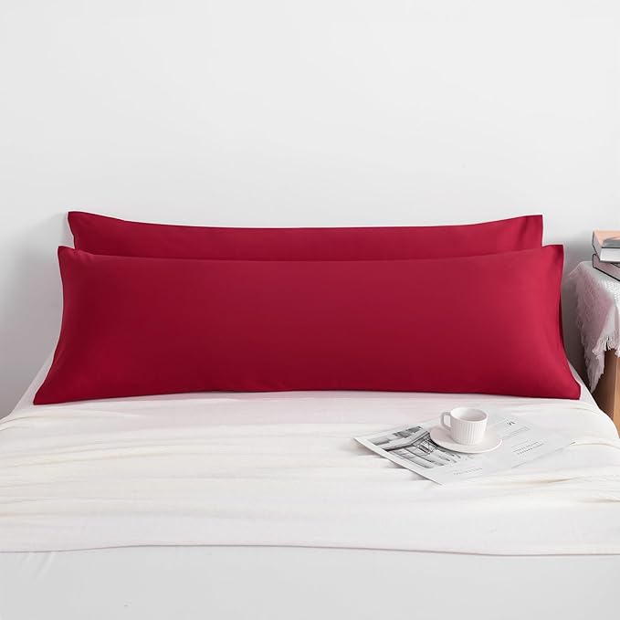 NTBAY Body Pillow Cases Set, 2 Pack Brushed Microfiber 20x54 Inches, Soft, Wrinkle, Fade, Stain Resistant Wine Red Pillow Cases with Envelope Closure