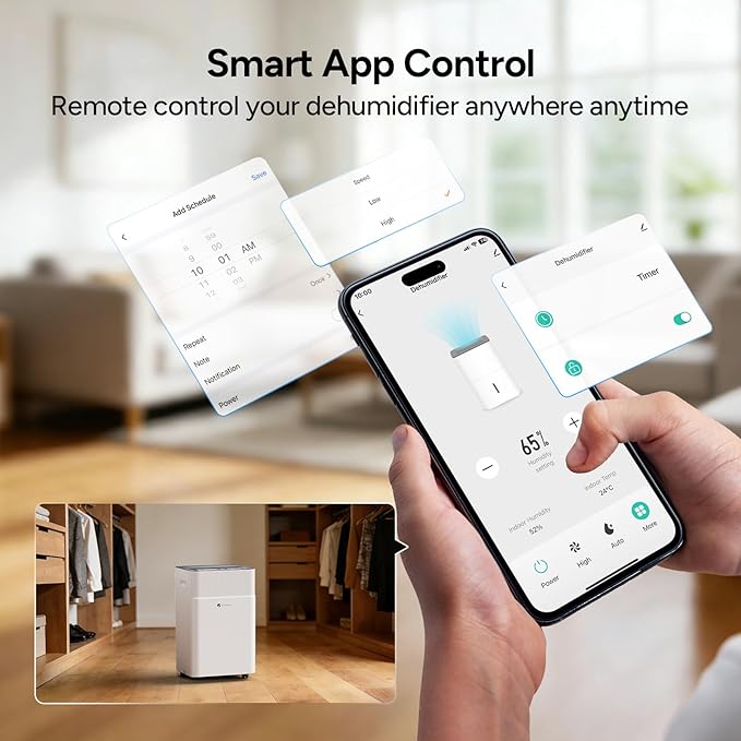 DR.PREPARE 3000-3800 Sq.Ft Dehumidifier for Home with Drain Hose, Smart APP Control, 65 Pints/Day Dehumidifier for Basement, Bedroom, Bathroom, Garage, Large Room, Dry Clothes, 3 Modes, 24H Timer