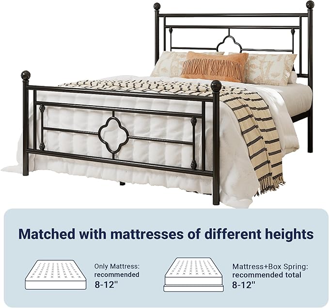 Allewie Queen Size Metal Platform Bed Frame with Victorian Vintage Headboard and Footboard/Mattress Foundation/Under Bed Storage/No Box Spring Needed/Noise-Free/Easy Assembly, Black