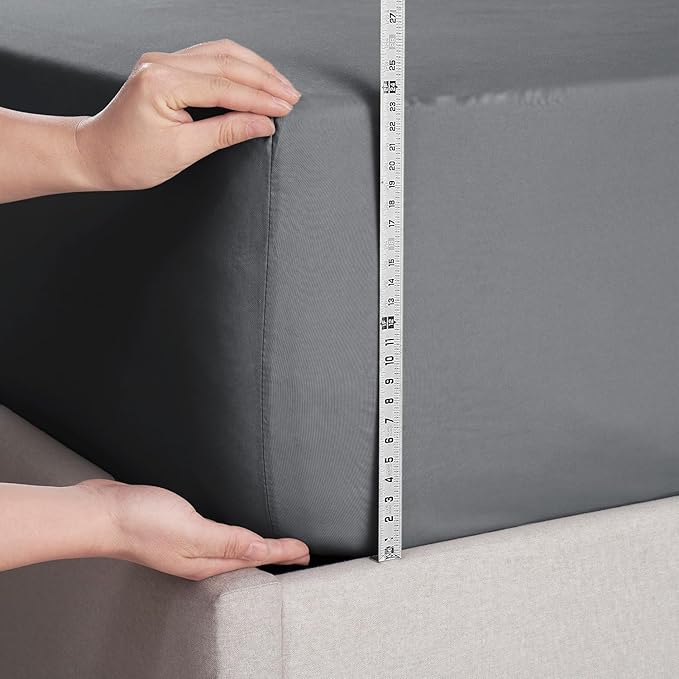 Nestl Grey Extra Deep Pocket Twin XL Fitted Sheet, Luxury XL Twin Fitted Sheet Only Easily Fits 18 to 24 Inch Mattress, Super Soft, Wrinkle-Free, and Breathable Bed Sheets with Corner Straps
