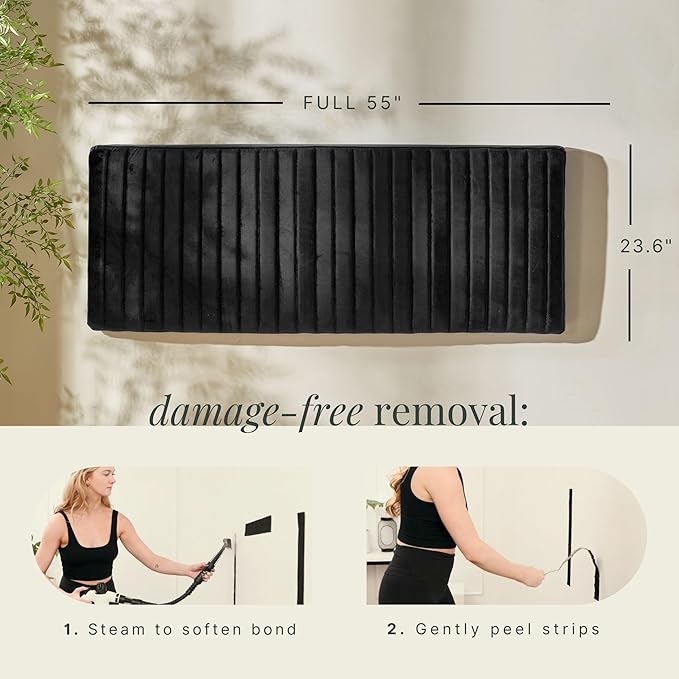 Hearth & Harbor Full Headboard Only, Floating Wall Mounted Headboard Full Size, Easy Assemble Upholstered Peel and Stick Headboards, 3D Soundproof Bed Wall Panels, Velvet Stick on Headboards, Black