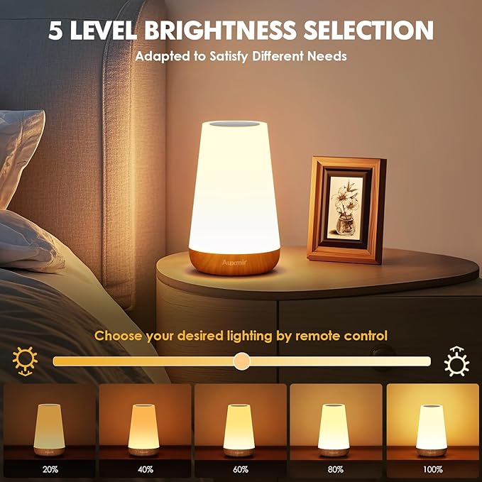 Auxmir Rechargeable LED Night Light, Touch & Remote Control Bedside Lamp with 13 Colors, 5 Brightness Levels, Portable Table Lamp for Kids Baby Nursery, Bedroom, Bathroom, Camping, Light Brown-2 Pack