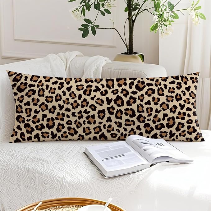 Trendy Leopard Print 20x54 Body Pillow Cover, Cheetah Print Room Decor, Girly Bedroom Dorm Decor, Funky Brown Leopard Animal Skin Decorative Long Body Pillow Cases for Bed Couch