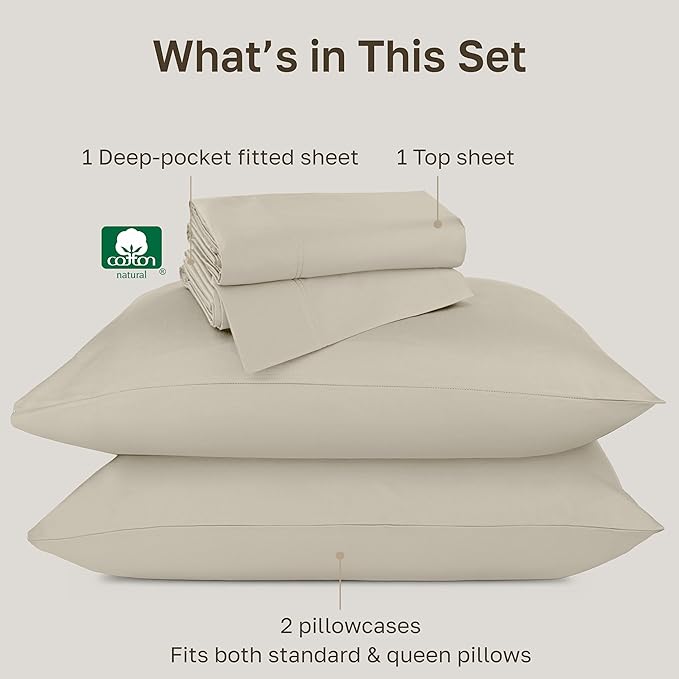 California Design Den Luxury Queen Sheet Set - 800 Thread Count, 100% Cotton Sateen for Queen Size Bed, Bedding Set with Deep Pockets Bedsheets - Beige
