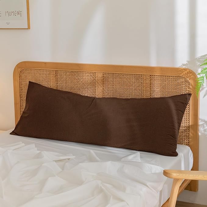 BESTOUCH 100% Washed Cotton Pillowcase for Hair and Skin Linen Feel Soft Comfortable Breathable 1 Pcs Pillow Case with Envelope Closure Solid Cocoa Brown Body 20x54 Inches