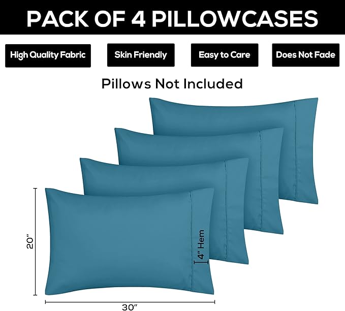 Utopia Bedding Queen Pillow Cases - 4 Pack - Envelope Closure - Soft Brushed Microfiber Fabric - Shrinkage and Fade Resistant Pillow Covers Queen Size 20 X 30 Inches (Queen, Denim Blue)